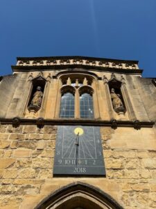 The sundial over the Library, designed and made by Aularian David Brown in 2018