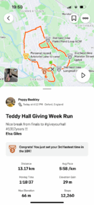 Screenshot of a running route on a map of oxford with title 